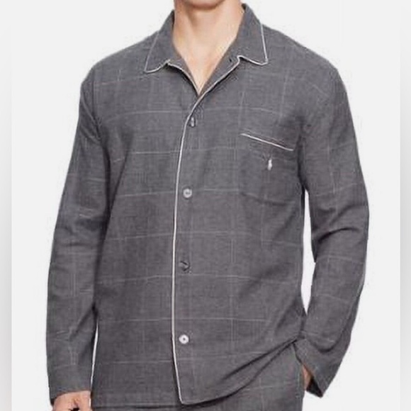 Polo Ralph Lauren Men Flannel Long Sleeve Window Pane Pajama Top Charcoal - Picture 2 of 10